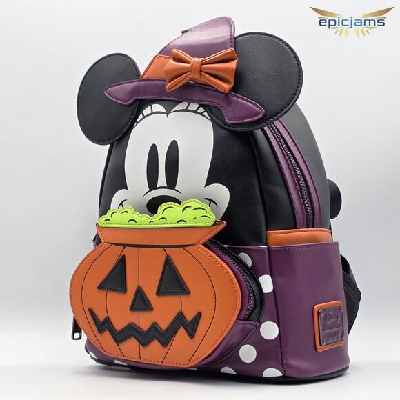 Loungefly Disney Minnie Mouse Witch Cosplay Pumpkin Halloween Mini Backpack Bag - Picture 3 of 5